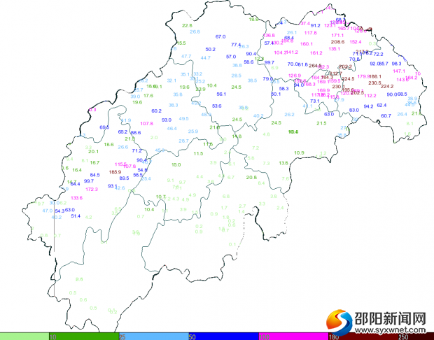 19日08時(shí)-20日08時(shí)全市區(qū)域站累積降雨量（單位：毫米）