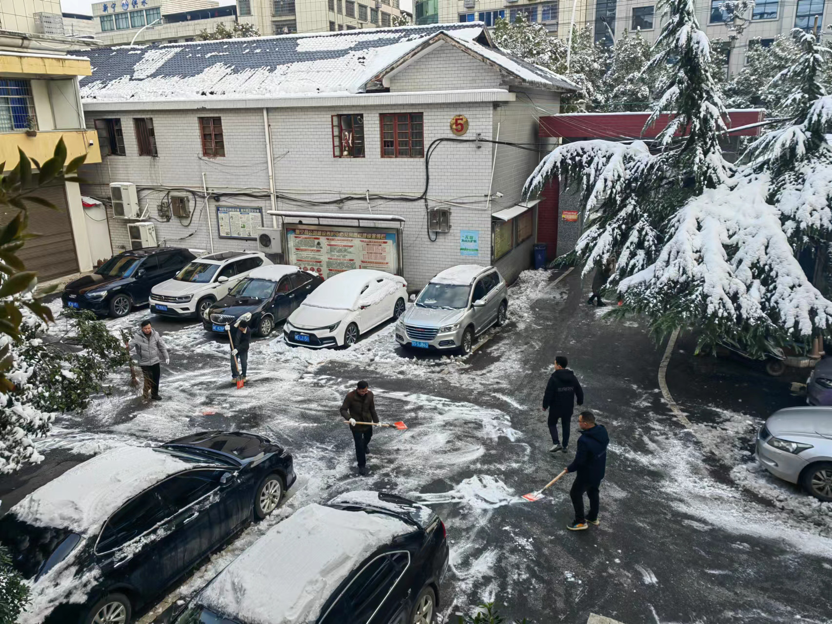 新宁县公路建设养护中心开展机关院内扫雪行动_邵阳头条网