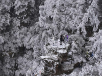 峰林雪景引游人
